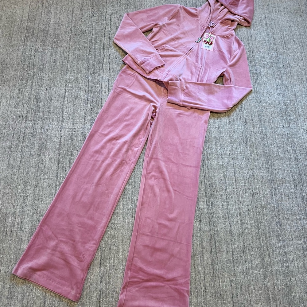Juicy Couture Light Pink Velour Hoodie with rhinestone Detail